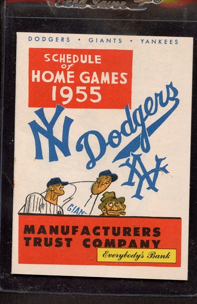 1955 SCHEDULE OF HOME GAMES DODGERS GIANTS YANKEES