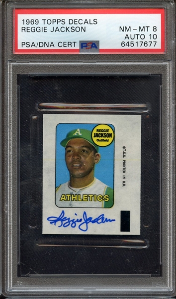 1969 TOPPS DECALS SIGNED REGGIE JACKSON PSA NM-MT 8 PSA/DNA AUTO 10