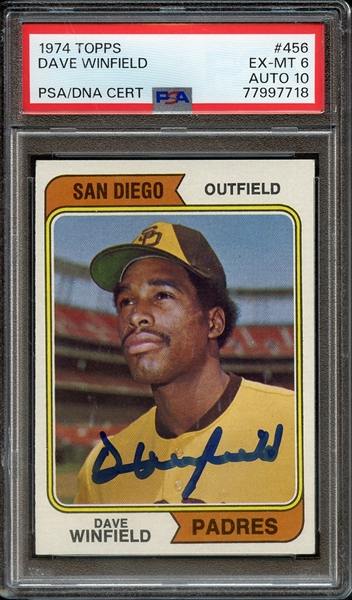 1974 TOPPS 456 SIGNED DAVE WINFIELD PSA EX-MT 6 PSA/DNA AUTO 10