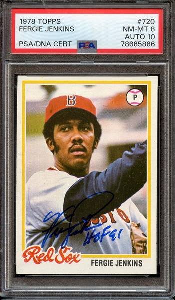 1978 TOPPS 720 SIGNED FERGIE JENKINS HOF 91 PSA NM-MT 8 PSA/DNA AUTO 10