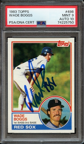 1983 TOPPS 498 SIGNED WADE BOGGS PSA MINT 9 PSA/DNA AUTO 10