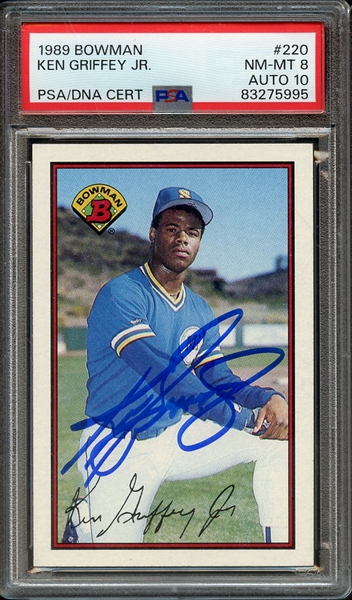 1989 BOWMAN 220 SIGNED KEN GRIFFEY JR PSA NM-MT 8 PSA/DNA AUTO 10