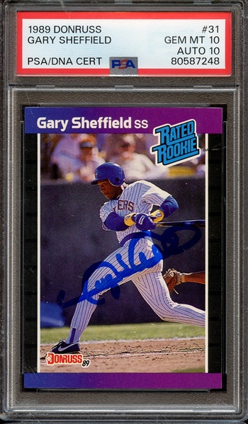 1989 DONRUSS 31 SINGED GARY SHEFFIELD PSA GEM MT 10 PSA/DNA AUTO 10