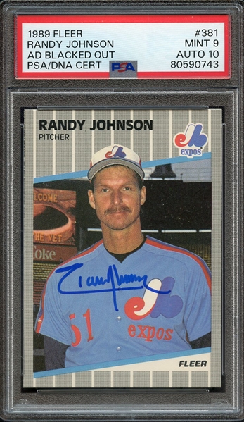 1989 FLEER 381 SIGNED RANDY JOHNSON PSA MINT 9 PSA/DNA AUTO 10