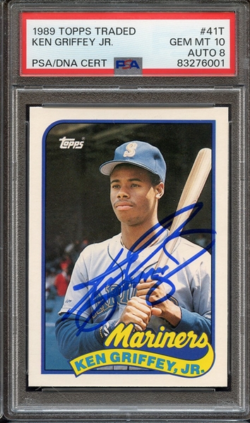 1989 TOPPS TRADED 41T SIGNED KEN GRIFFEY JR PSA GEM MT 10 PSA/DNA AUTO 8