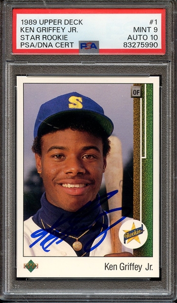 1989 UPPER DECK 1 SIGNED KEN GRIFFEY JR PSA MINT 9 PSA/DNA AUTO 10