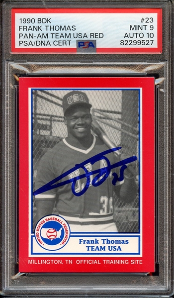 1990 BDK PAN AM TEAM USA RED 23 SIGNED FRANK THOMAS PSA MINT 9 PSA/DNA AUTO 10