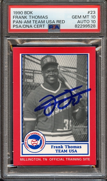 1990 BDK PAN AM TEAM USA RED 23 SIGNED FRANK THOMAS PSA GEM MT 10 PSA/DNA AUTO 10