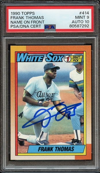 1990 TOPPS 414 SIGNED FRANK THOMAS PSA MINT 9 PSA/DNA AUTO 10