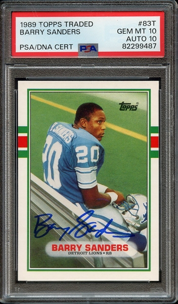 1989 TOPPS TRADED 83T SIGNED BARRY SANDERS PSA GEM MT 10 PSA/DNA AUTO 10