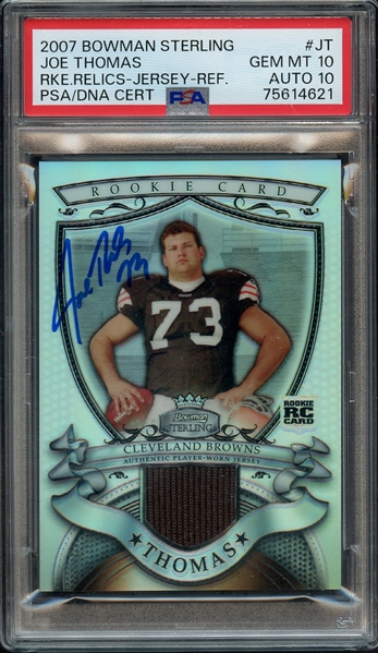 2007 BOWMAN STERLING ROOKIE RELICS JERSEY REFRACTOR SIGNED JOE THOMAS PSA GEM MT 10 PSA/DNA AUTO 10