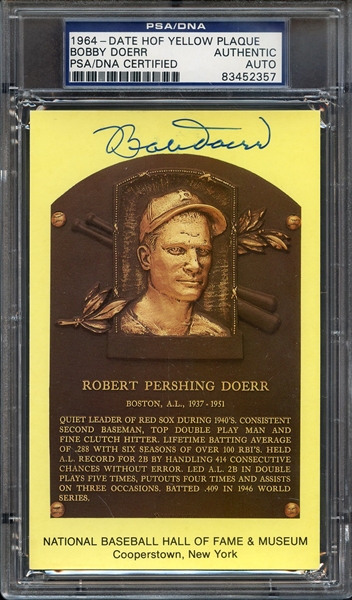 BOBBY DOERR SIGNED HOF POSTCARD PSA/DNA AUTO AUTHENTIC