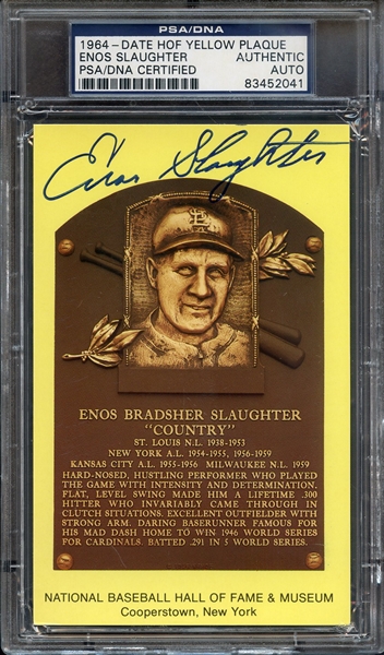 ENOS SLAUGHTER SIGNED HOF POSTCARD PSA/DNA AUTO AUTHENTIC