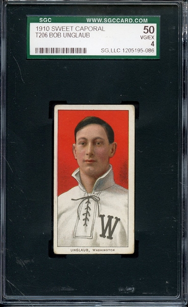 Lot Detail - T206 1910 SWEET CAPORAL BOB UNGLAUB SGC VG/EX 50 / 4