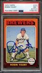 1975 TOPPS 223 SIGNED ROBIN YOUNT PSA NM 7 PSA/DNA AUTO 8