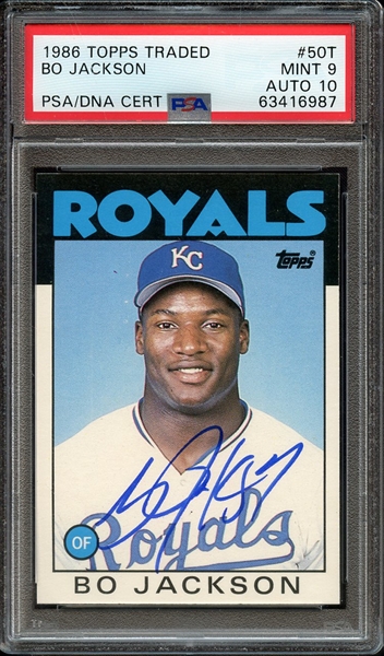 1986 TOPPS TRADED 50T SIGNED BO JACKSON PSA MINT 9 PSA/DNA AUTO 10