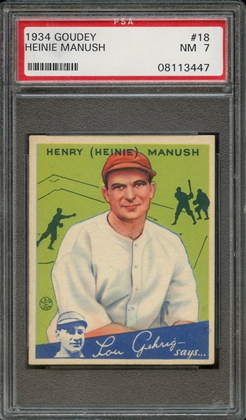 1934 GOUDEY 18 HEINIE MANUSH PSA NM 7