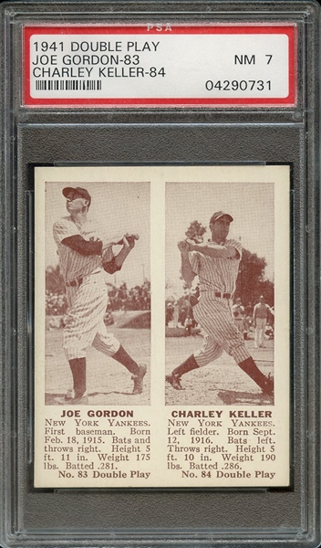 1941 DOUBLE PLAY JOE GORDON-83 CHARLEY KELLER-84 PSA NM 7