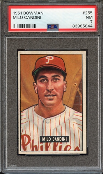 1951 BOWMAN 255 MILO CANDINI PSA NM 7