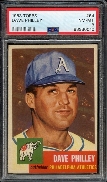 1953 TOPPS 64 DAVE PHILLEY PSA NM-MT 8