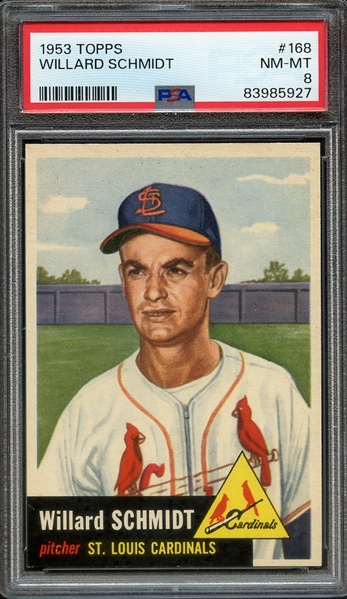 1953 TOPPS 168 WILLARD SCHMIDT PSA NM-MT 8