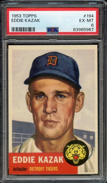 1953 TOPPS 194 EDDIE KAZAK PSA EX-MT 6