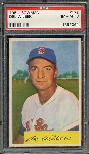 1954 BOWMAN 178 DEL WILBER PSA NM-MT 8