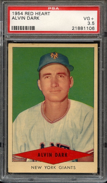 1954 RED HEART ALVIN DARK PSA VG+ 3.5