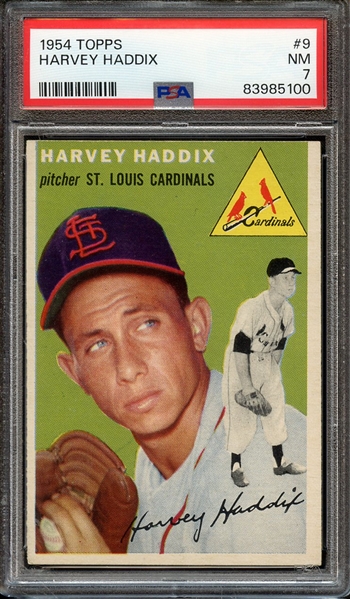 1954 TOPPS 9 HARVEY HADDIX PSA NM 7