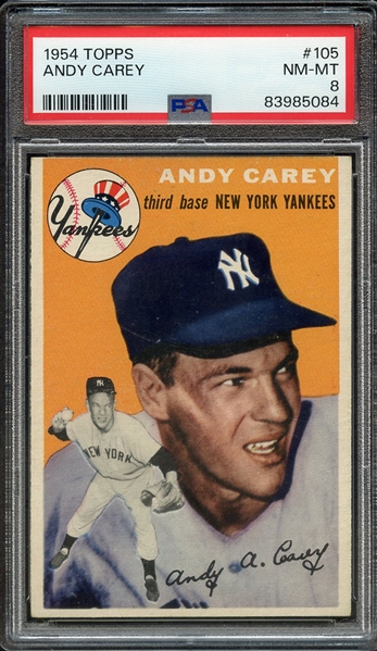 1954 TOPPS 105 ANDY CAREY PSA NM-MT 8