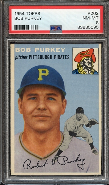 1954 TOPPS 202 BOB PURKEY PSA NM-MT 8