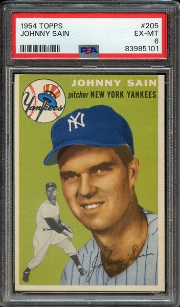 1954 TOPPS 205 JOHNNY SAIN PSA EX-MT 6