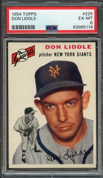 1954 TOPPS 225 DON LIDDLE PSA EX-MT 6