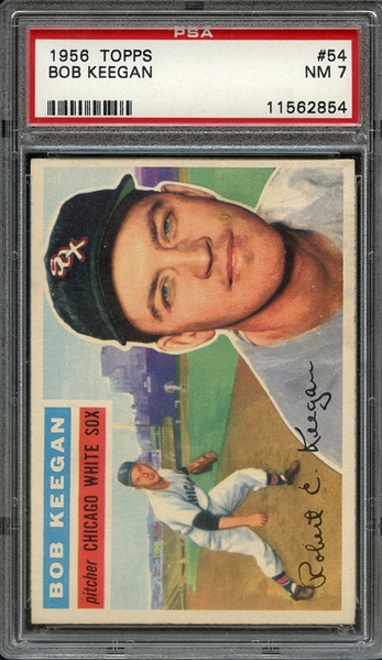 1956 TOPPS 54 BOB KEEGAN WHITE BACK PSA NM 7