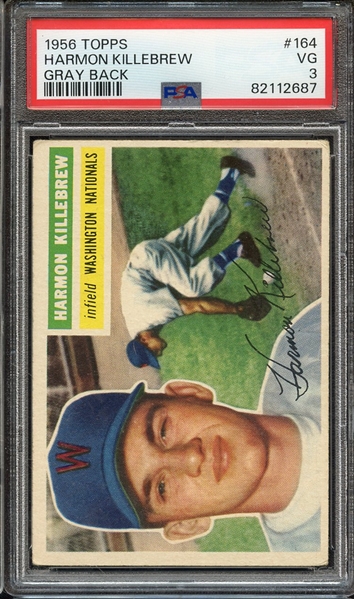 1956 TOPPS 164 HARMON KILLEBREW GRAY BACK PSA VG 3