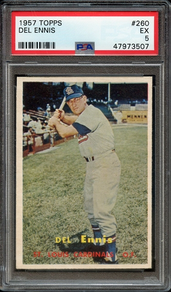 1957 TOPPS 260 DEL ENNIS PSA EX 5