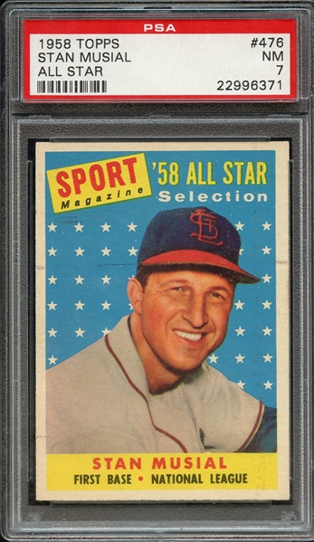 1958 TOPPS 476 STAN MUSIAL ALL STAR PSA NM 7