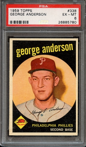 1959 TOPPS 338 GEORGE ANDERSON PSA EX-MT 6