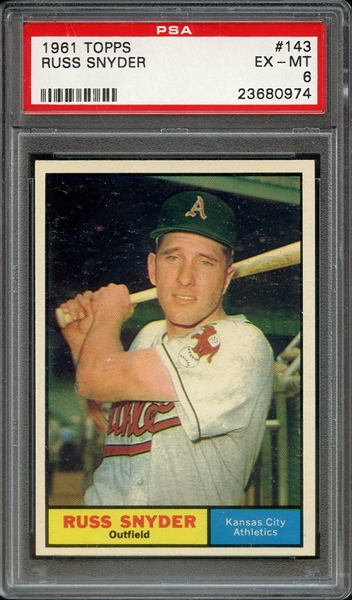 1961 TOPPS 143 RUSS SNYDER PSA EX-MT 6