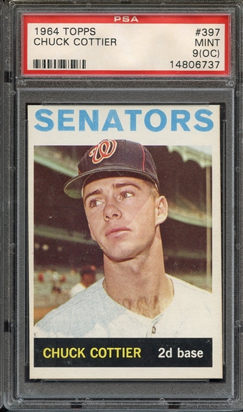 1964 TOPPS 397 CHUCK COTTIER PSA MINT 9 (OC)