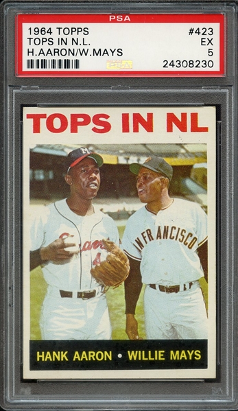 1964 TOPPS 423 TOPS IN N.L. H.AARON/W.MAYS PSA EX 5