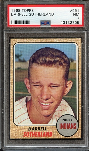 1968 TOPPS 551 DARRELL SUTHERLAND PSA NM 7