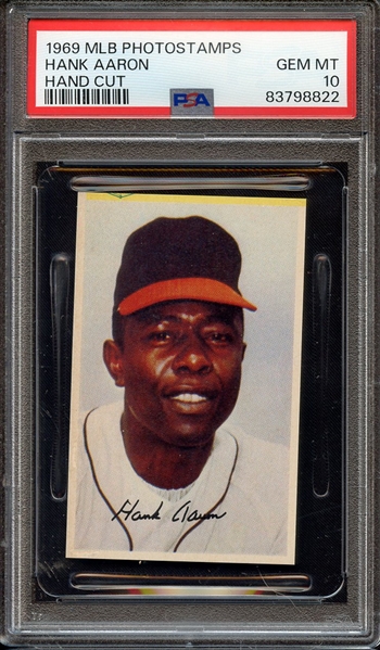 1969 MLB PHOTOSTAMPS HANK AARON HAND CUT PSA GEM MT 10