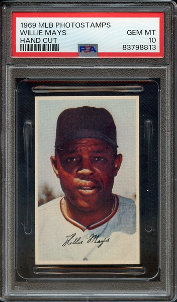 1969 MLB PHOTOSTAMPS WILLIE MAYS HAND CUT PSA GEM MT 10