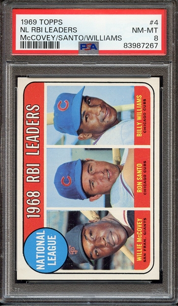 1969 TOPPS 4 NL RBI LEADERS McCOVEY/SANTO/WILLIAMS PSA NM-MT 8