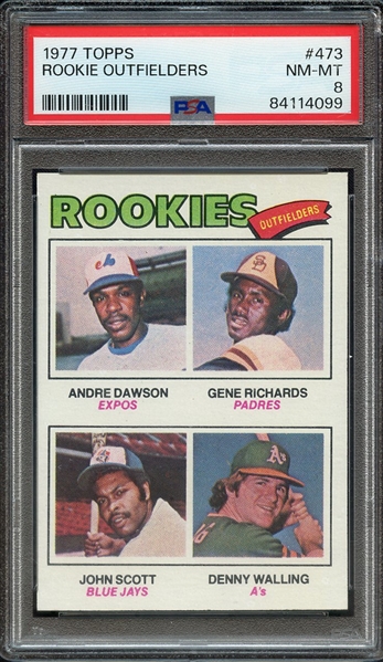 1977 TOPPS 473 ROOKIE OUTFIELDERS PSA NM-MT 8