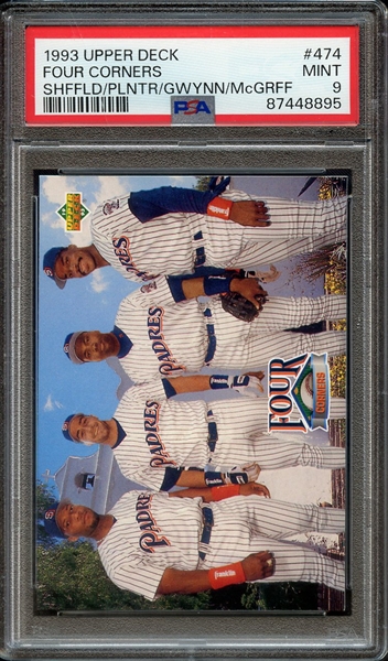 1993 UPPER DECK 474 FOUR CORNERS SHFFLD/PLNTR/GWYNN/McGRFF PSA MINT 9