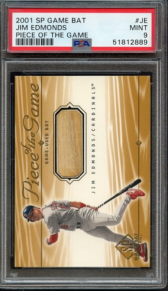 2001 SP GAME BAT PIECE OF THE GAME JE JIM EDMONDS PIECE OF THE GAME PSA MINT 9