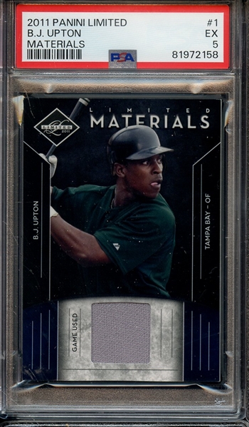 2011 PANINI LIMITED MATERIALS 1 B.J. UPTON MATERIALS PSA EX 5