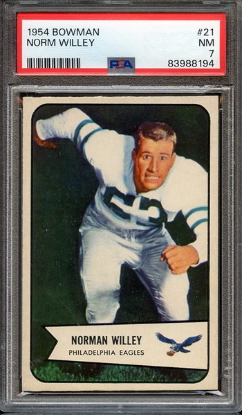 1954 BOWMAN 21 NORM WILLEY PSA NM 7